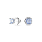Matrix stud earrings, Square cut, Blue, Rhodium plated